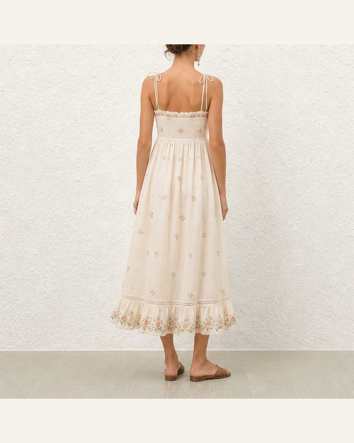 Aurette Ivory Floral Tie Slip Dress