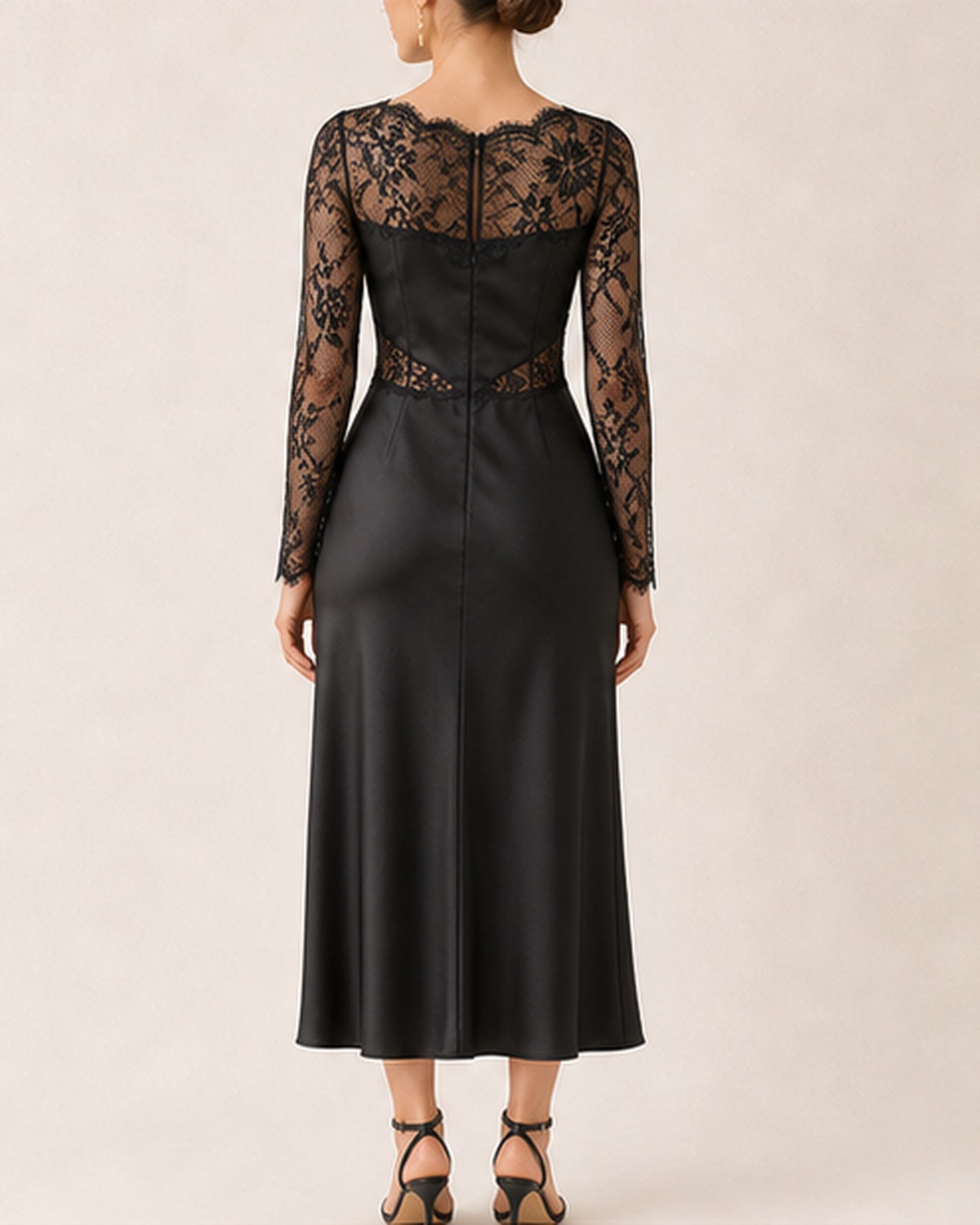 Valentina Black Lace Satin Dress